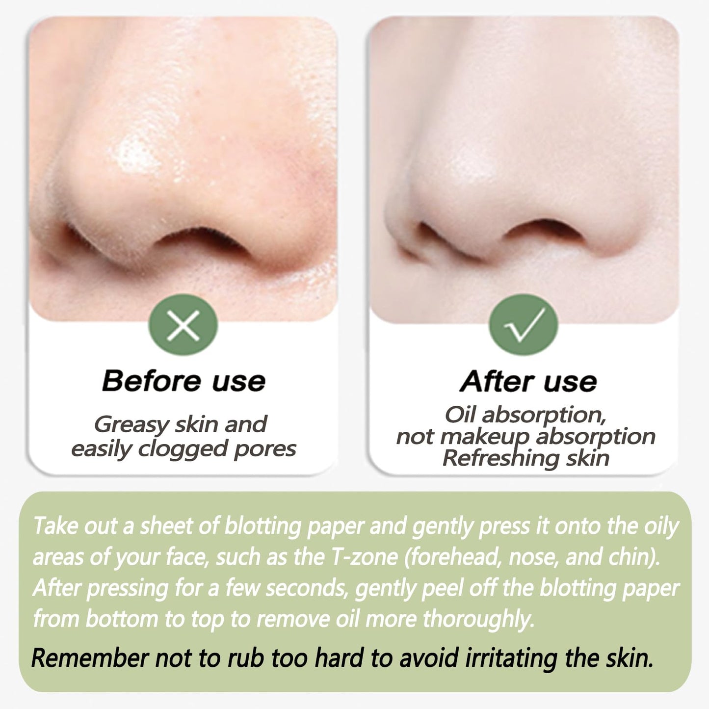 Natural Face Oil Blotting Paper -Bamboo Charcoal 600 Counts, Easy Dispensing Oil Absorbing Sheets, Premium Handy Facial Blotting Papers - Face Skin Care or Beauty Make Up Must Have (White-Green Tea)