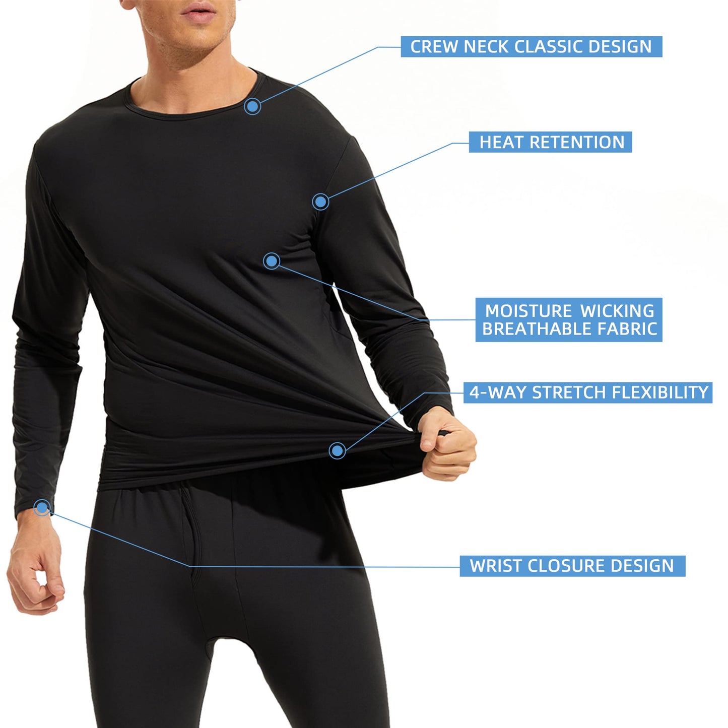American Trends Mens Thermal Underwear Ultra Soft Long Johns with Fleece Lined Base Layer White 2XL