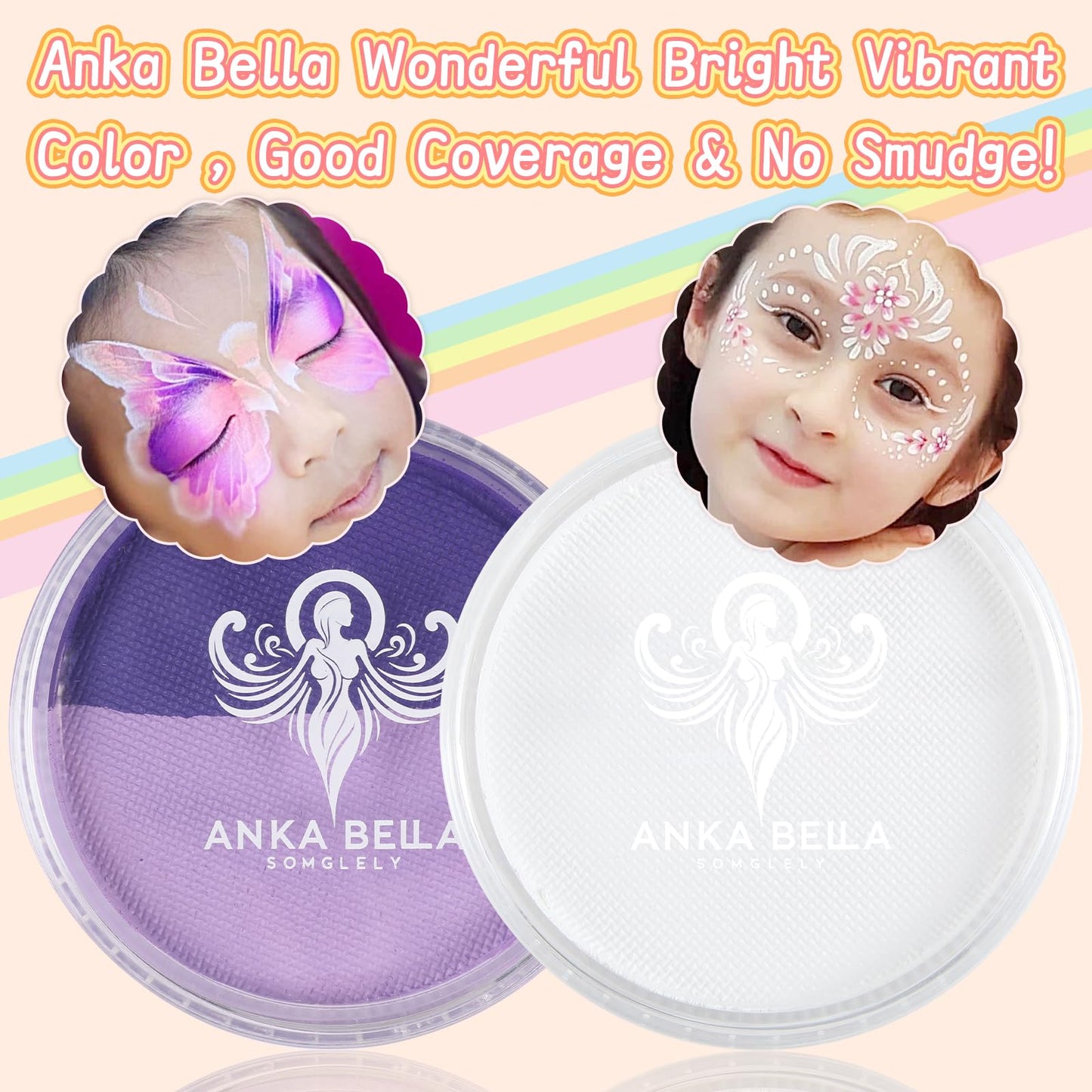Anka Bella Professional Washable Face Paint(32gm),Water Based Face Painting Kit,Hypoallergenic & Non-Toxic,Gift for Birthday Parties/Halloween/Carnival(Sky Rainbow set)
