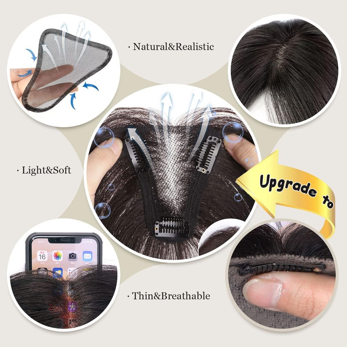 Aimeolyn Hair Toppers for Women Real Human Hair, for Women No Bangs Top Hair Extensions Pieces for Thinning Upgrade Lace Base Premium Remy Toppers P4/10