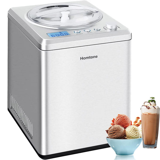 Homtone 2.64 QT Ice Cream Maker, No pre-Freezing & Large Capacity Automatic Ice Cream Machine with Compressor, Easy Operate & Clean, Keep Cooling for 2H, All Stainless Steel, LCD Digital Display