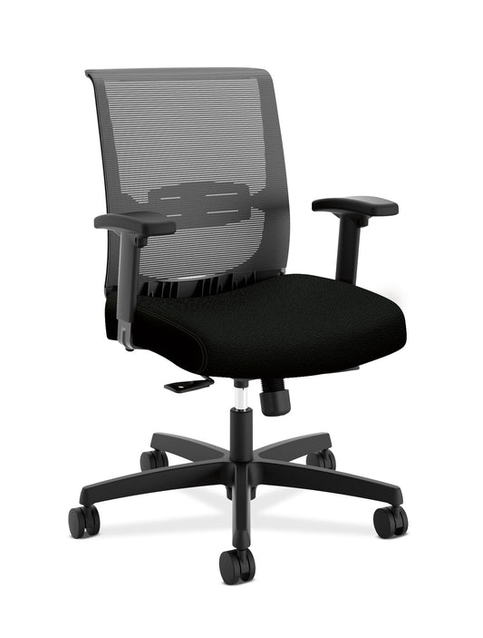 HON Convergence Ergonomic Office Chair, Breathable Back Support Mesh, Adjustable Arms, Computer Chair with Lumbar Support, Rolling Swivel Wheels, Comfortable Synchro-Tilt Recline, Fabric, Black