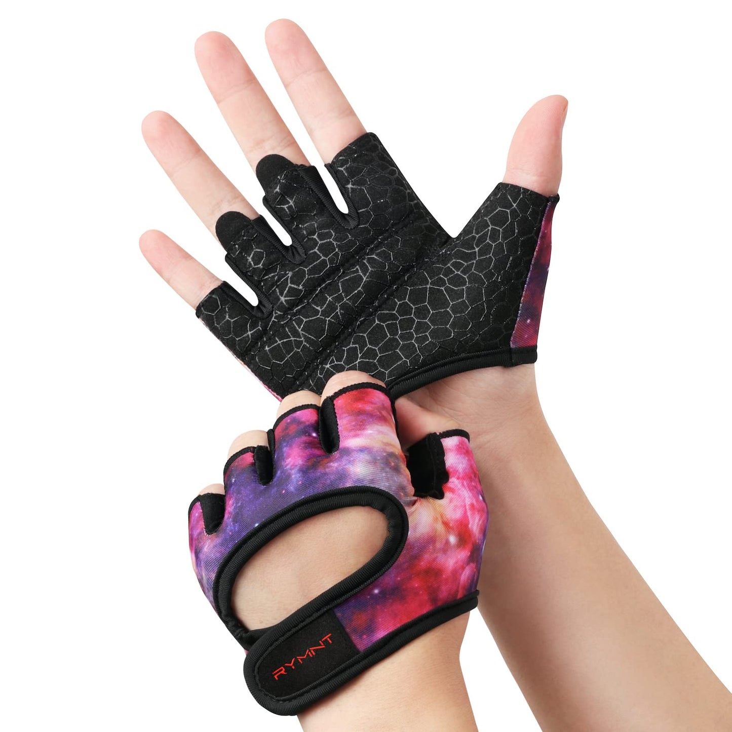 RYMNT Minimal Weight Lifting Gloves,Short Micro Workout Gloves Grip Pads with Full Palm Protection & Extra Grip for Men Women Weightlifting,Gym,Exercise Training.Galaxy-Small