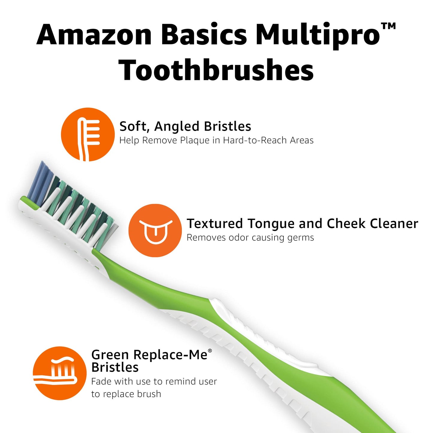 Amazon Basics MultiPro Toothbrushes with Angled Bristles, Soft, 4 Count, Pack of 1