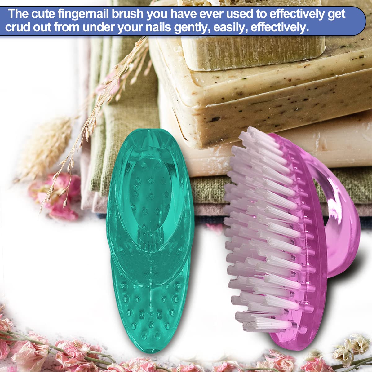AMERWASH PLUS Handle Grip Nail Brush for Cleaning Fingernails Hands & Under Nails, Stiff Bristle Mechanic Scrub Brush Cleaner for Men Women, Pedicure Scrubbing Tool Kit (3 Pink + 3 Green)