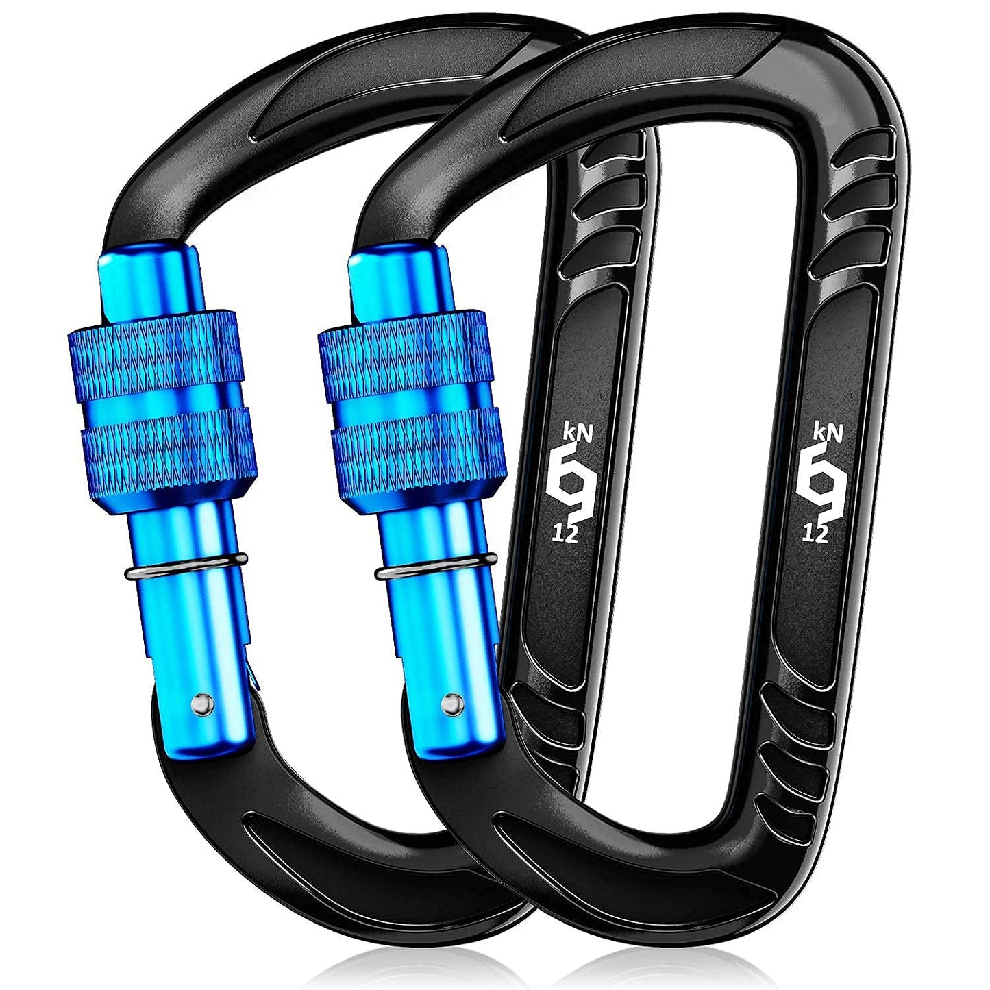RHINO Produxs 2PCS of 12kN (2697 lbs) Heavy Duty Lightweight Locking Carabiner Clips - Excellent for Securing Pets, Outdoor, Camping, Hiking, Hammock, Dog Leash Harness, Keychains, Water Bottle