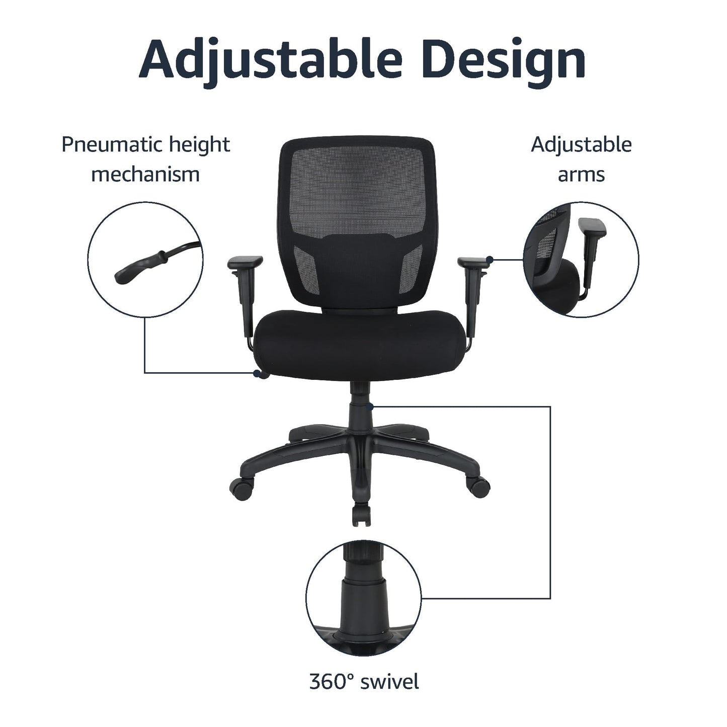 Amazon Basics Big and Tall Mesh Office Chair with Adjustable Arms and Lumbar Support, 400lbs Capacity, Black (Previously AmazonCommercial brand)