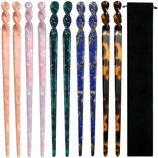 10 Pieces Acetate Hair Sticks Leopard Print Hair Pins, Tortoise Shell Hairpin Vintage Hair Chopsticks Retro Hairpins Disk, Hair Accessories for Women Girls (Elegant)
