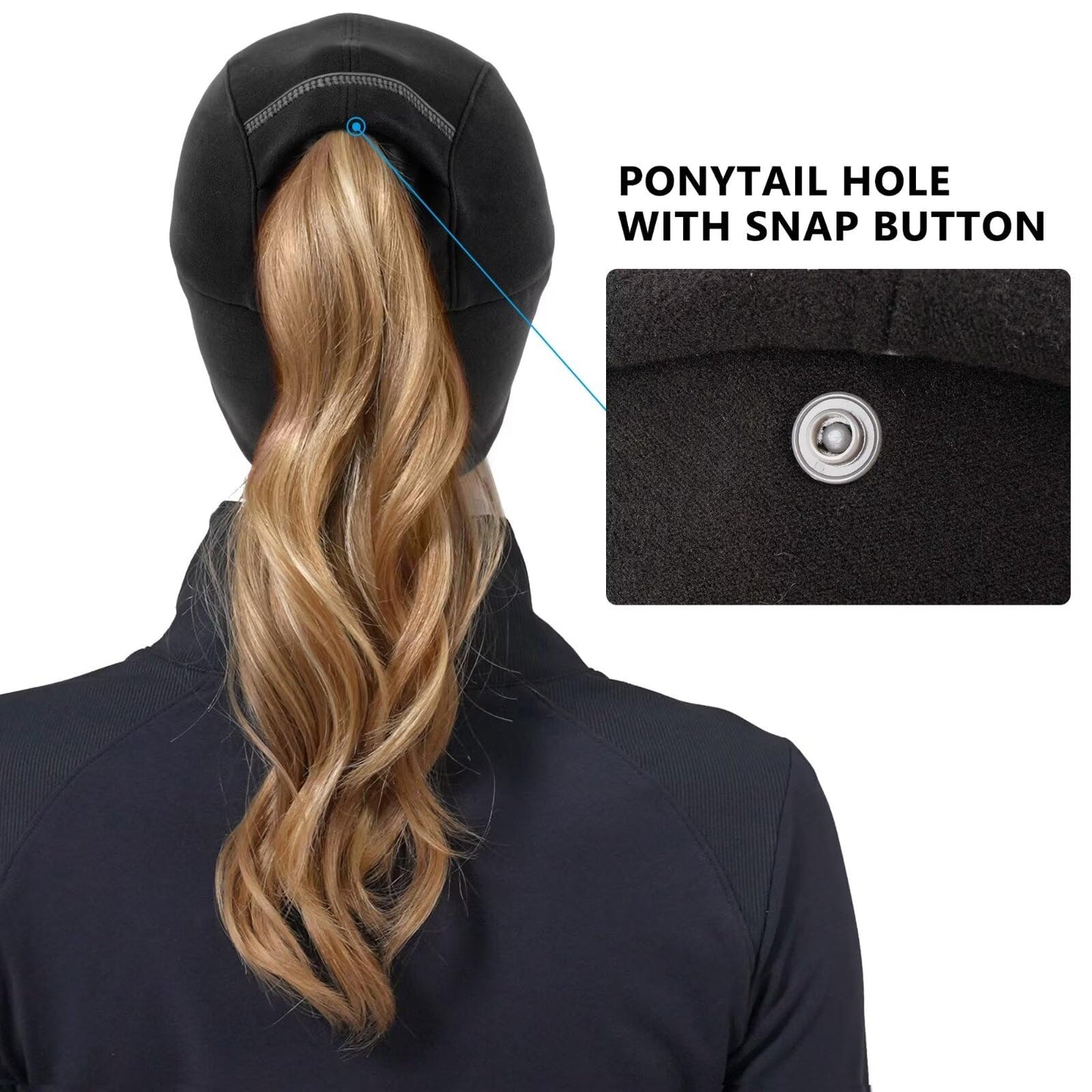 GADIEMKENSD Winter Running Hats Reflective Fleece Ponytail Hat for Women Baseball Caps with Earflap Drop Down Ear Warmer Mens Skull Cap Beanie with Visor Cold Hat for Outdoor Hiking Snow Ski Black