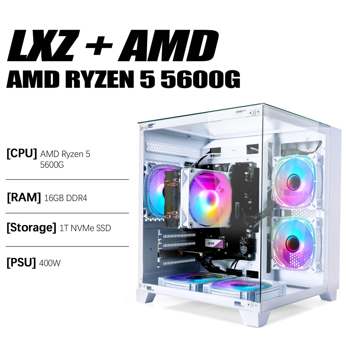 LXZ Desktop Computer, R5 5600G, 4.4GHz, 16GB DDR4, 1TB NVMe SSD