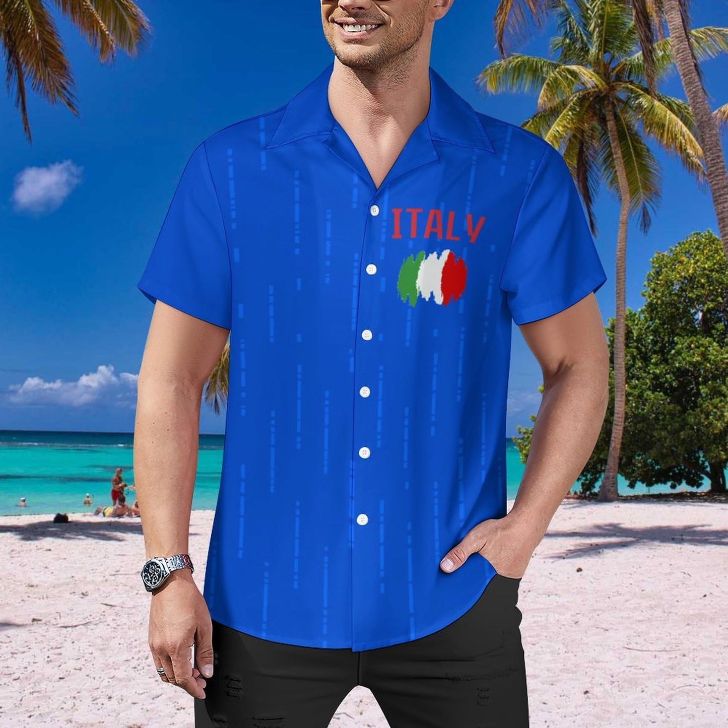 Custom 2024 Italy Soccer Cuban Neck Shirt Hawaii Short Sleeve Personalized Name Number for Men Sports Gift
