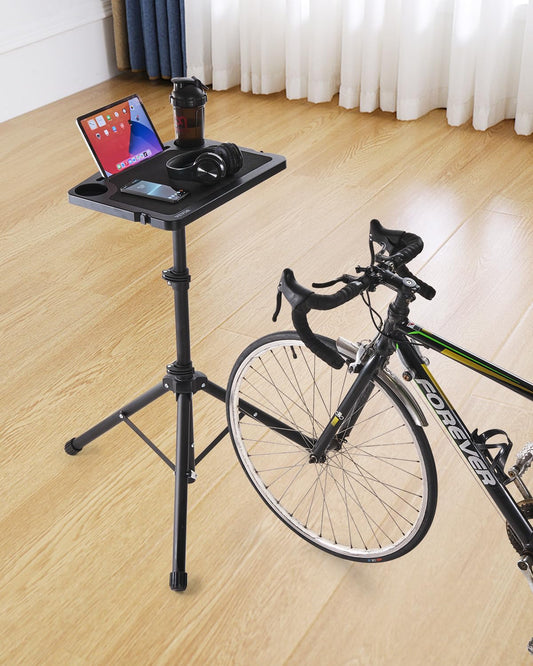 VEVOR Cycling Desk, Foldable Bike Desk & Treadmill Desk with Triangle Support, Non-Slip Multi-Slot Bike Trainer Fitness Desk with Handle Bar, Fit for Home Office Exercise