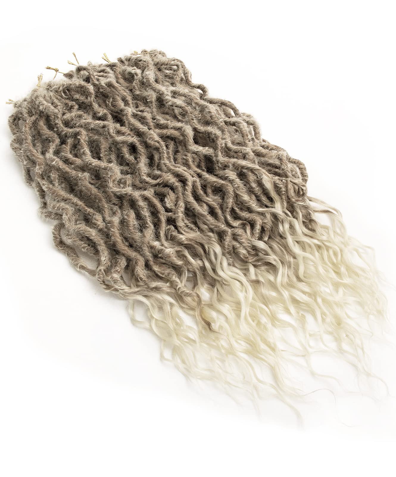 Faux Locs Crochet Hair 24Inch Wavy Pre-looped Goddess Locs Crochet Hair, 6Packs Soft Locs Curly Ends Dreadlock Crochet Locs Synthetic Crochet Hair for Black Women Human Hair (27/613, 24'')