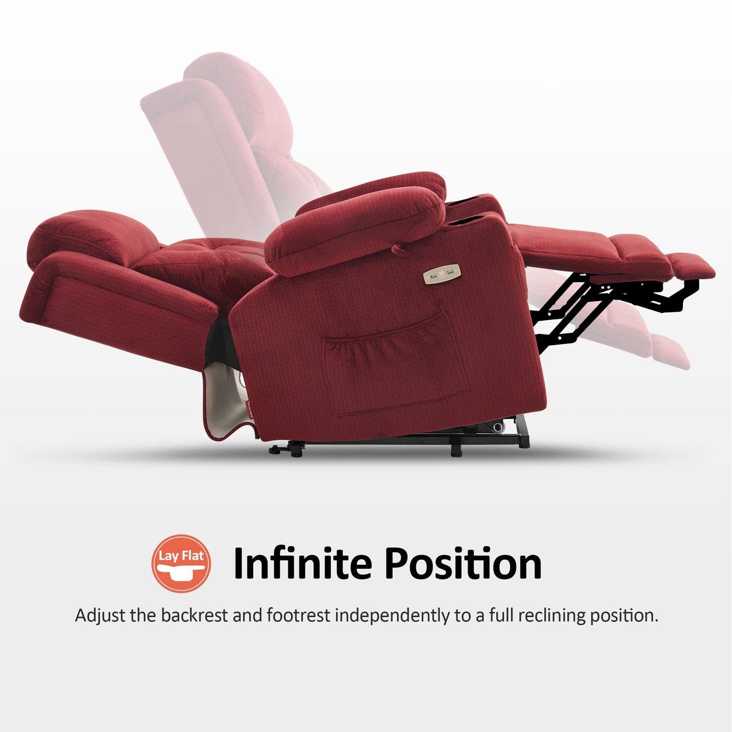 MCombo Small Triple Motor Power Lift Recliner Chair with Massage and Heat for Petite Elderly People, Adjustable Headrest, Infinite Position, USB Ports, Fabric 7664 (Burgundy, Small)