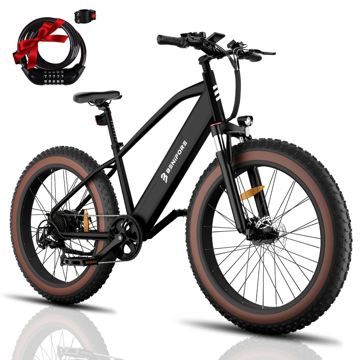 BENIFORE C26 Electric Bike for Adults 1400W Peak, 28MPH 72 Miles 48V 720Wh Removable Battery Electric Mountain Bike, 26"*3.0" Fat Tire Mountain Ebikes with Hydraulic Suspension, UL Certified