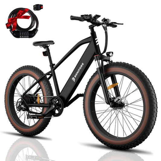 BENIFORE C26 Electric Bike for Adults 1400W Peak, 28MPH 72 Miles 48V 720Wh Removable Battery Electric Mountain Bike, 26"*3.0" Fat Tire Mountain Ebikes with Hydraulic Suspension, UL Certified