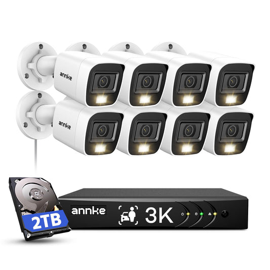 ANNKE 8CH 3K Security Camera System with Audio/Mic, 8 Channel Surveillance AI DVR and 8X 5MP 2960 * 1665 CCTV Cams with Dual Light, Human/Vehicle Detection, IP67, Color Night Vision, 2TB Hard Drive