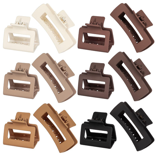 12 Pack Square Claw Clips, Large and Small Hair Claw Clips for Women Thick Thin Hair (Neutral)