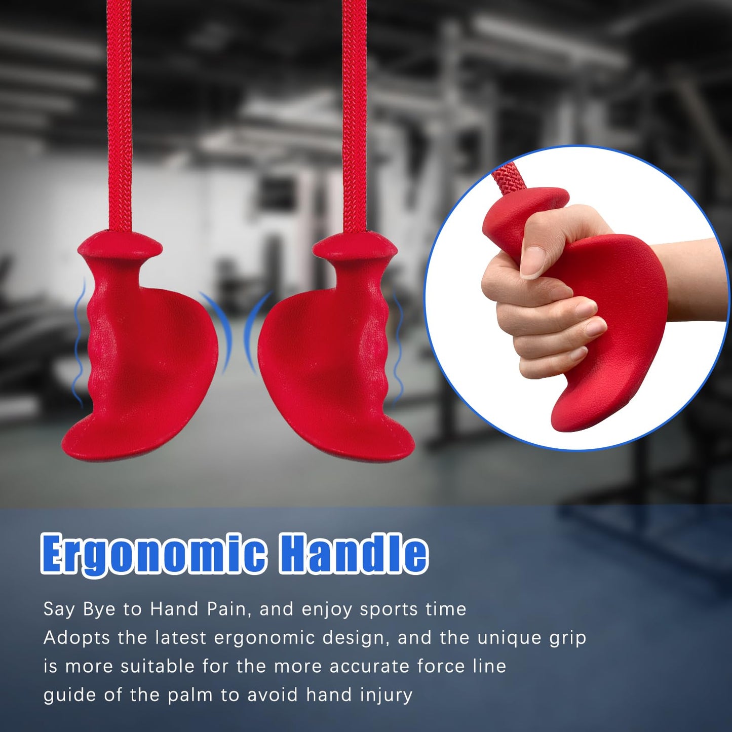 Tricep Rope with Ergonomic Handles, 36 Inch Tricep Pull Down Rope for Cable Machine, Pulley System, Triceps Rope Cable Attachment for Gym, Home (Red)