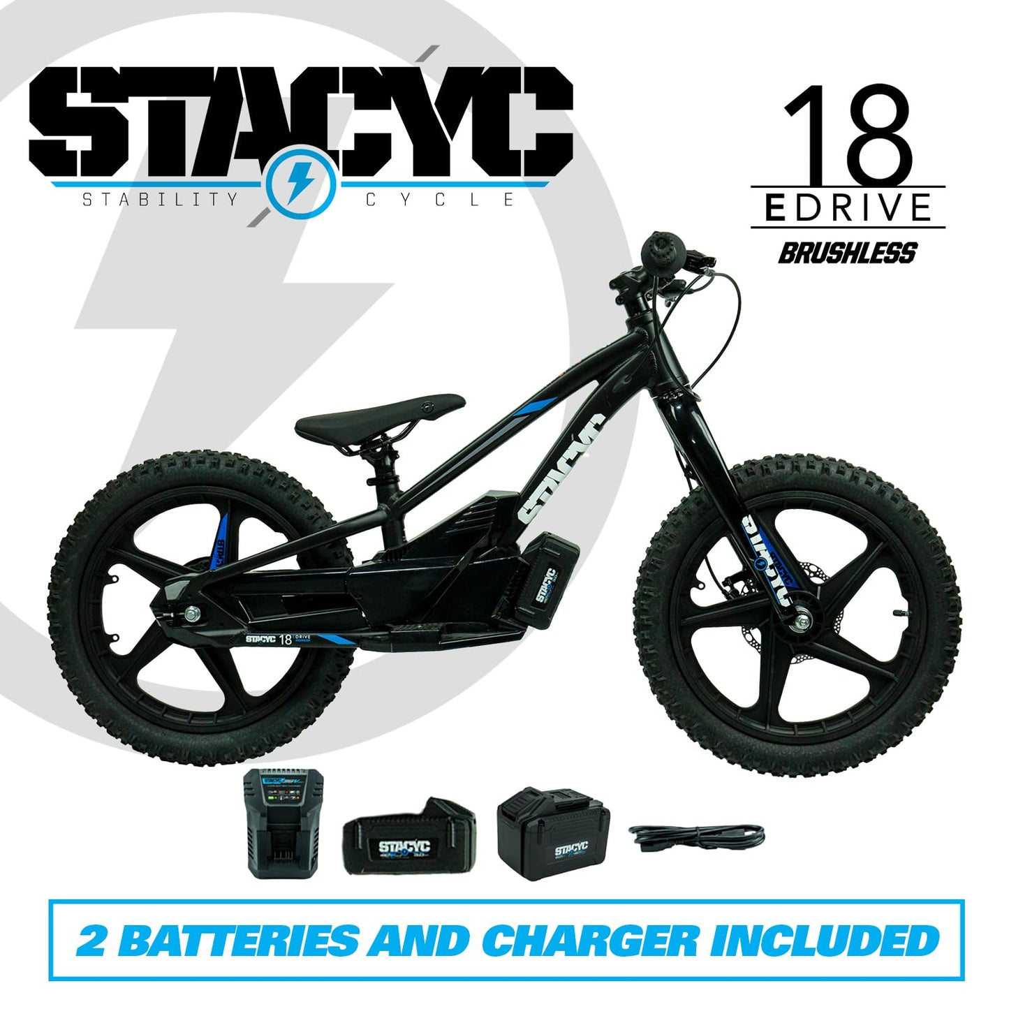 STACYC Brushless 18eDRIVE Electric Balance with Additional 6AH 36V E Bike Battery for Kids Ages 8-10 Years Old