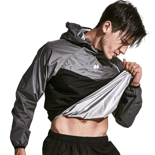 HOTSUIT Sauna Suit for Men Sweat Sauna Jacket Pant Gym Workout Sweat Suits, Gray, S