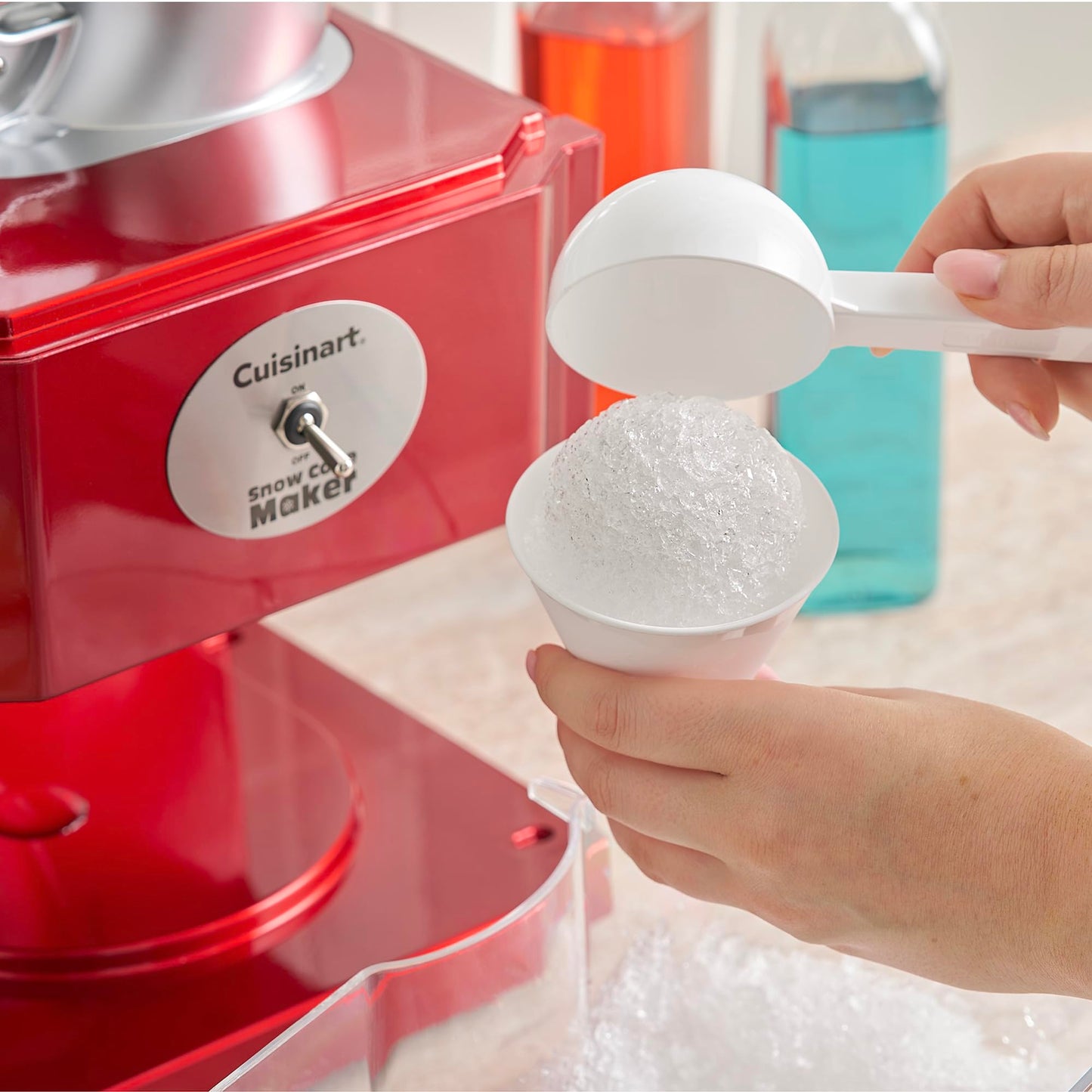 Cuisinart Snow Cone Machine, Home Shaved Ice Maker for Snow Cones, Snow Cone Maker with Reuseable Paper Cups, Makes 5 Icy Cones for Slushies, Frozen Drinks , Red, SCM-10P1