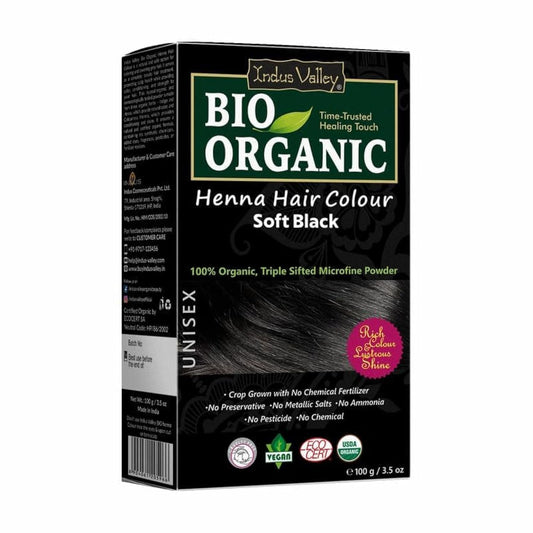 Indus Valley Organic Henna Hair Colour Kit for Women- Chemical-Free, 100% Grey Coverage, Natural Soft Black Henna Powder - Vegan, Herbal Hair Dye Vegan and Cruelty-Free