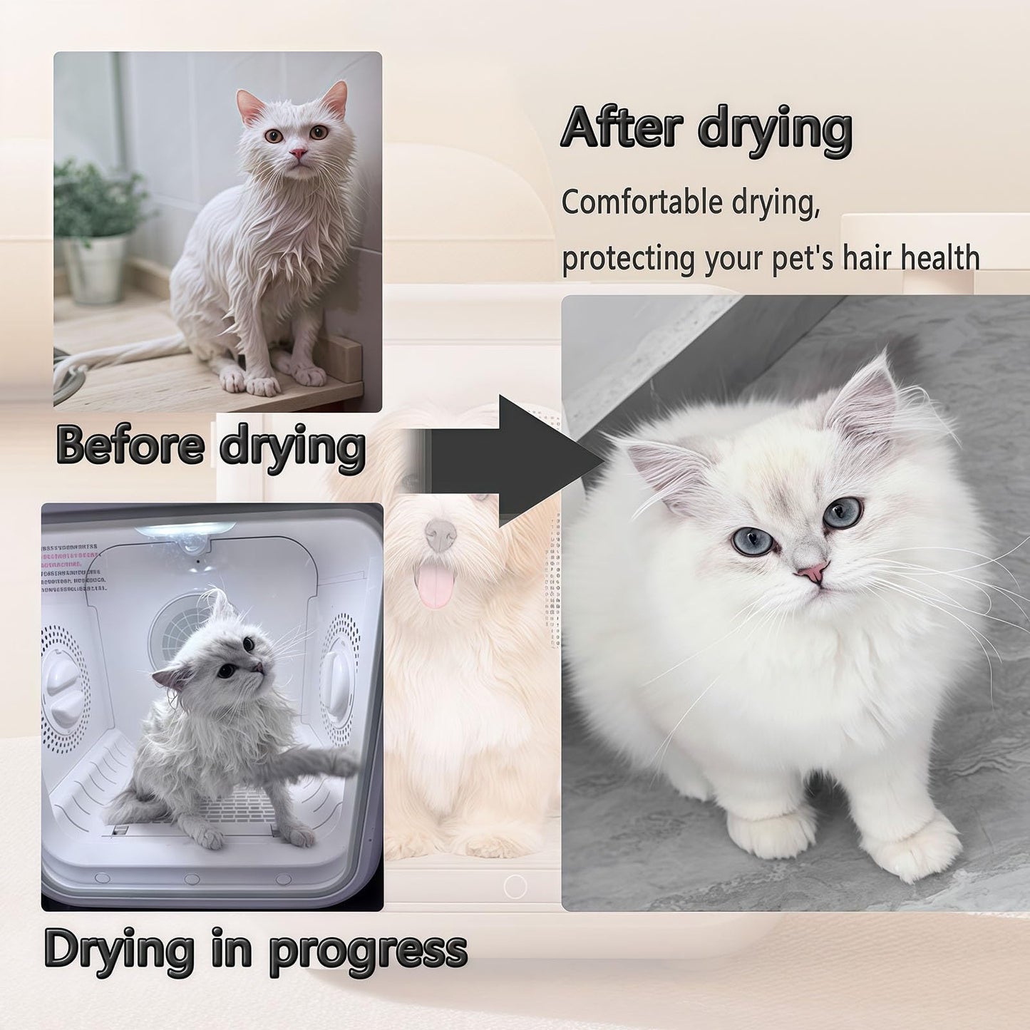 WENMEE Ultra Quiet Pet Dryer Box for Cats - Low Noise Electric Blower with Towel, Brush & Grooming Accessories