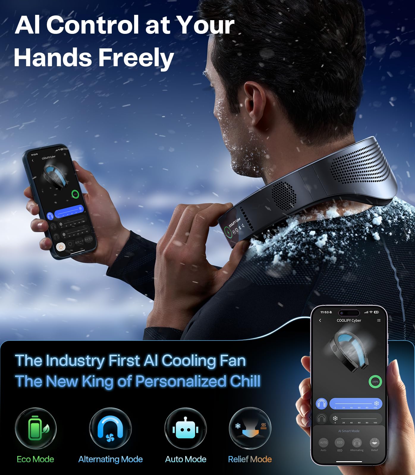 TORRAS 2025 Top Al Neck Fan Air Conditioner Coolify Cyber, Portable Neck Fans that Blow Cold Air【No.1 Coolest & 720° Immersive Cooling】 Personal AC Rechargeable for Outdoor/Indoor. Gifts for Dad/Mom