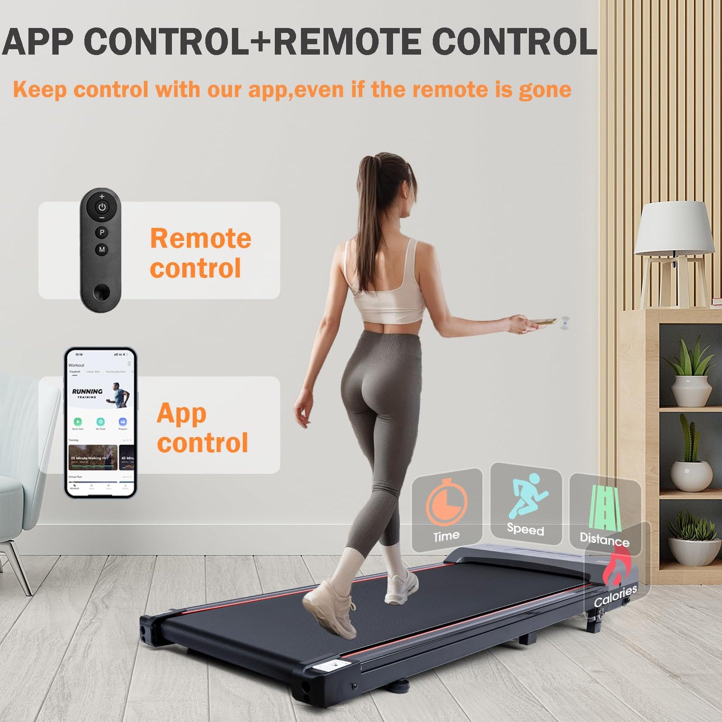 Walking Pad with 7% Incline and APP&Remote Control,300+lb Capacity Under Desk Treadmill 2.5HP Treadmill,10 HIIT Modes Treadmills for Home Office