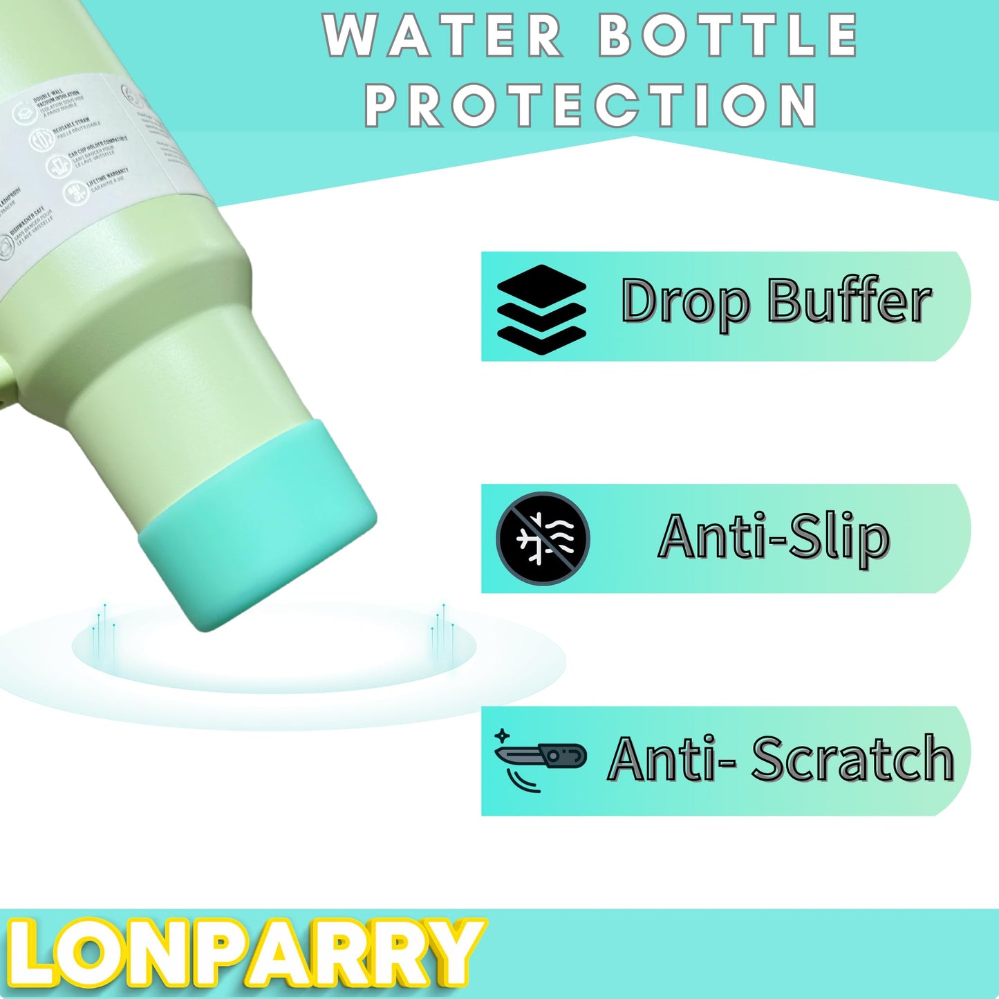 LONPARRY 2-Pack Stanley Cup Silicone Boot for Stanley Tumbler IceFlow 40oz Rubber Bottom Sleeve Protector for Stanley Owala Hydro Flask Tumbler 40oz Car Travel Cup Bottle Bottom (Mint Green)