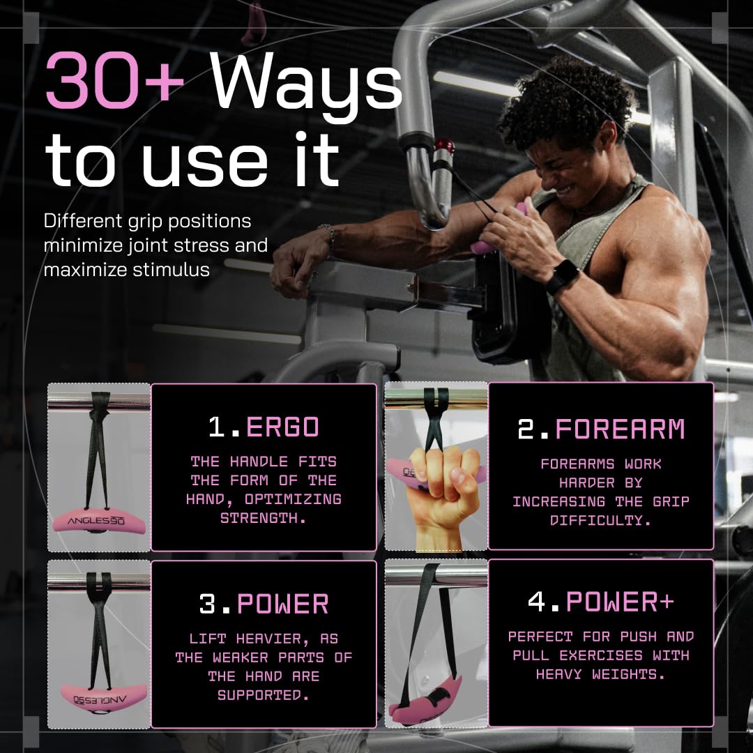 Angles90 Pink Grips - The original gym pull up grip handles, gym handles, lat pulldown attachments, perfect grips for T-bar row, cable machine, D Handle, grip strength trainer, gym equipment, lat bar