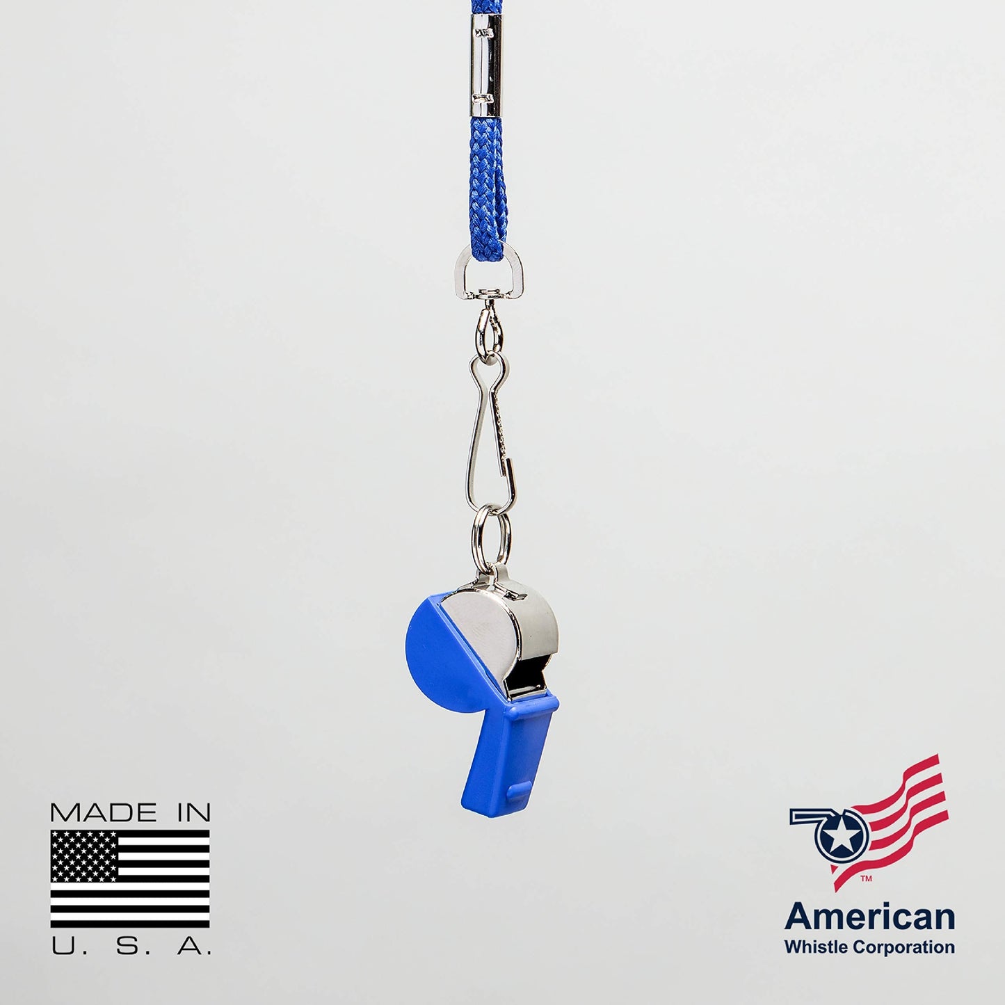American Whistle Corporation American Classic Whistle - 126 db Solid Brass Whistle with Lanyards and Safe-T-Tip - Made in America (Blue)