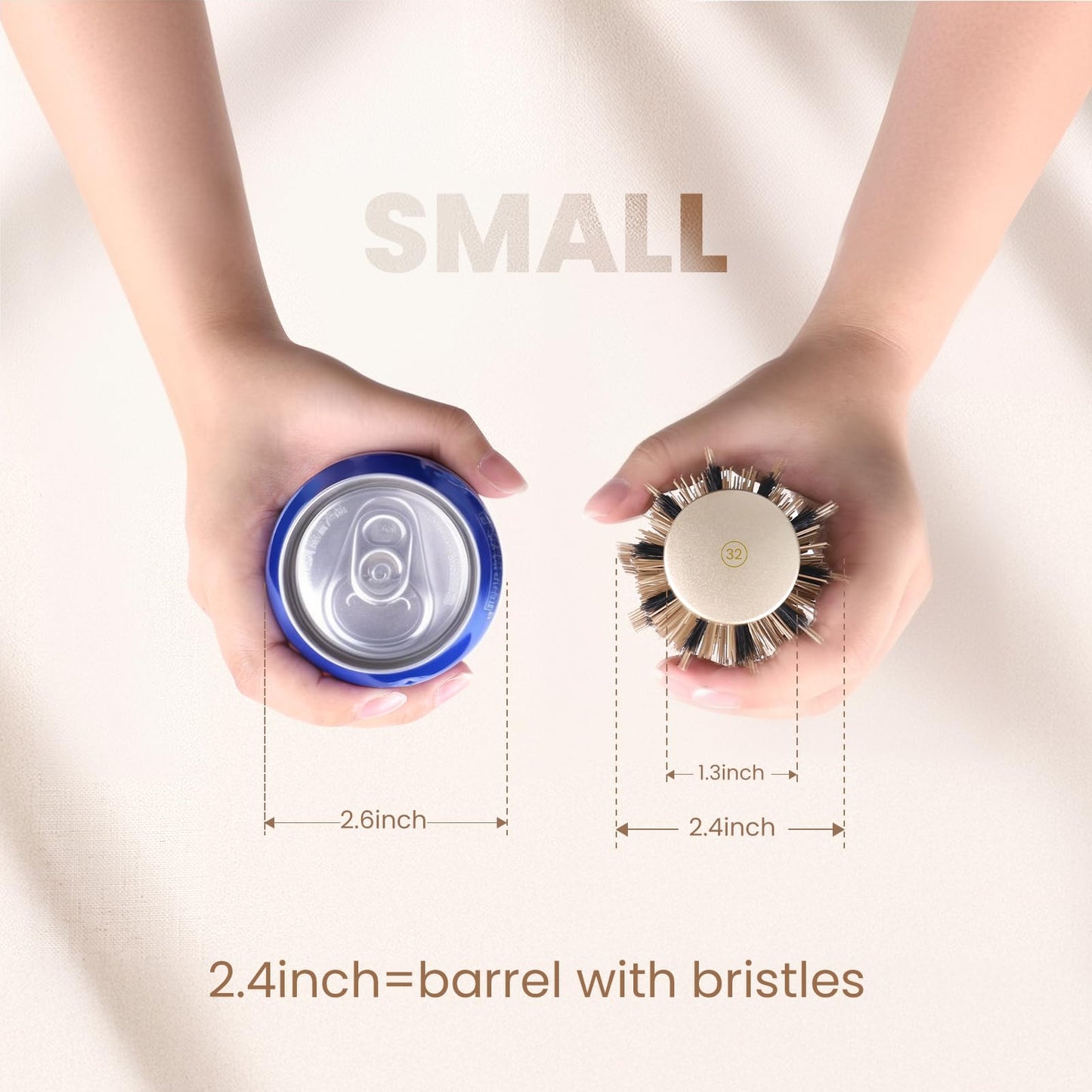 AIMIKE Round Brush, 1.3 Inch Barrel, Nano Thermal Ceramic & Ionic Tech, Boar Bristles, for Blow Drying, Styling, Curling and Shine, Gold + 4 Clips