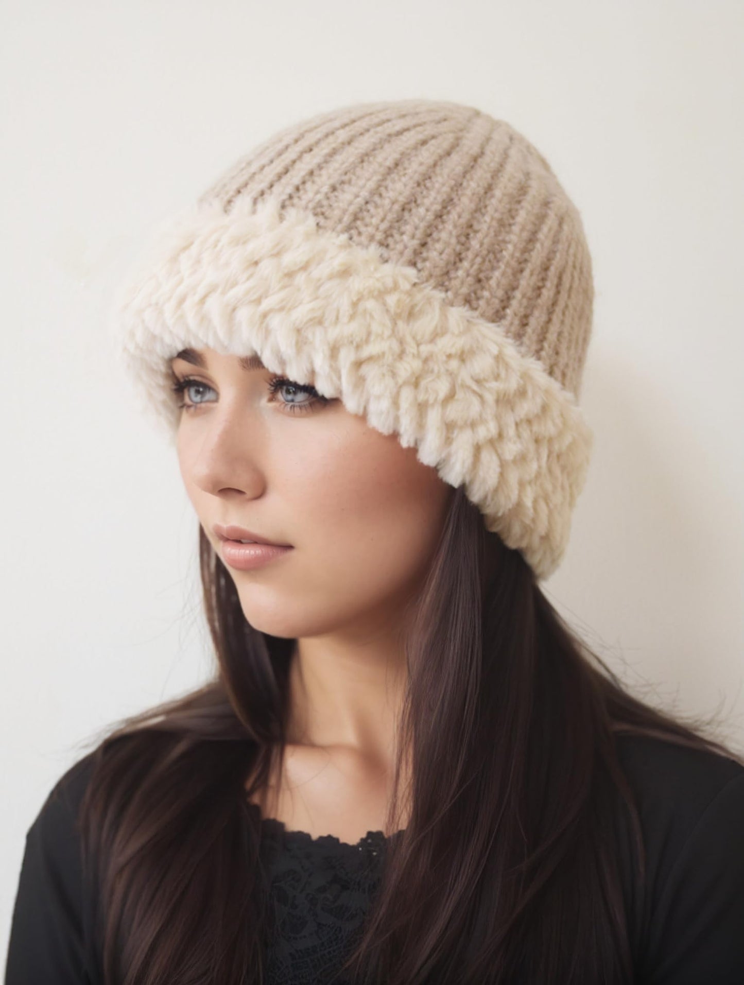 AICHUAN Women Winter Hats with Furry Fluffy Brim Winter Warm Beanie Hat Skullies Beanies Ski Cap for Men Khaki