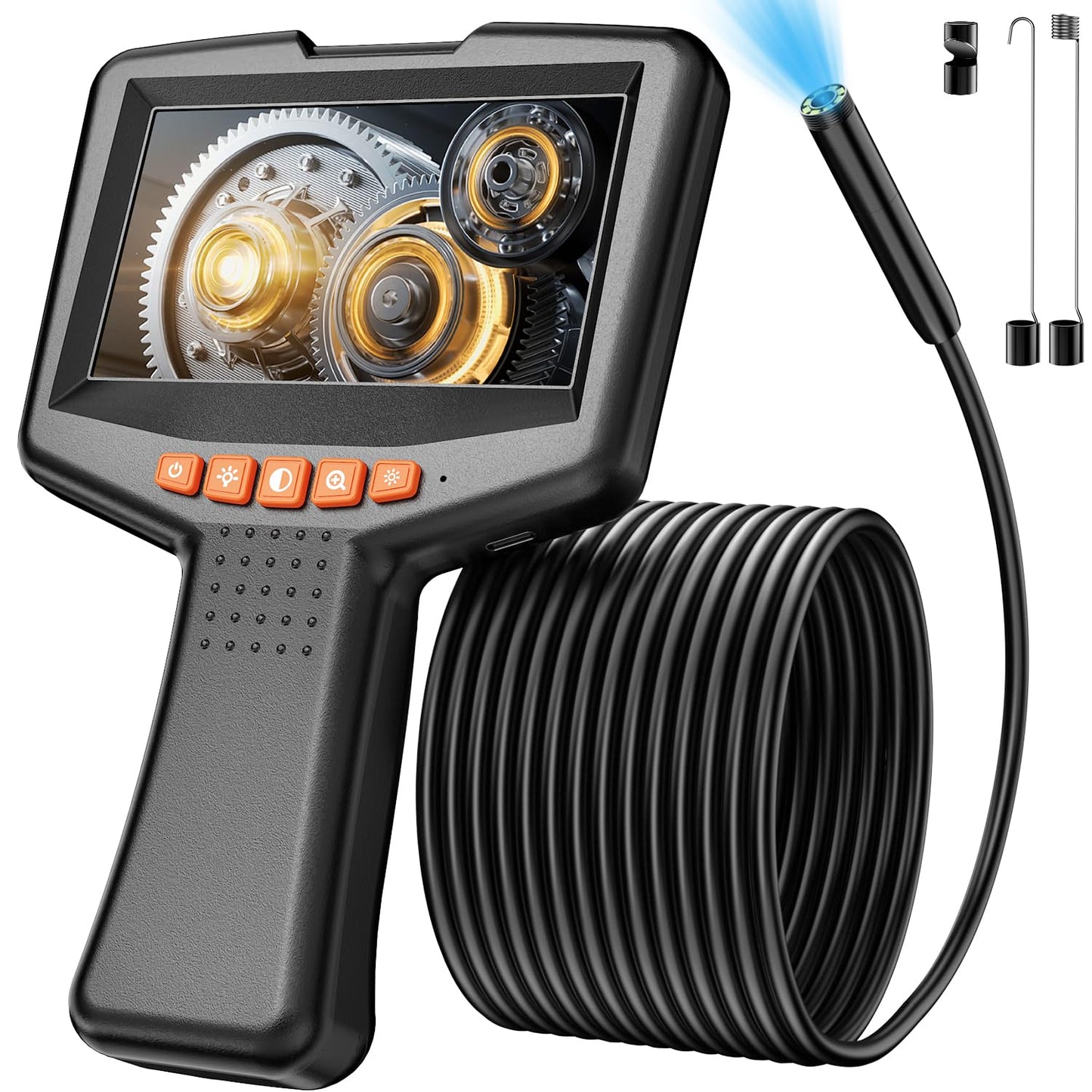 Borescope Endoscope Camera with Light: 4.3" Inspection Camera for Sewer - 16.4ft Waterproof Industrial Endoscope - Flexible Snake Bore Scope for Plumbing Automotive