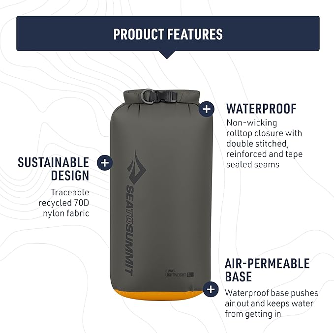 Sea to Summit eVac Dry Bag, Roll-Top Compression Sack, 20 Liter, Beluga Black