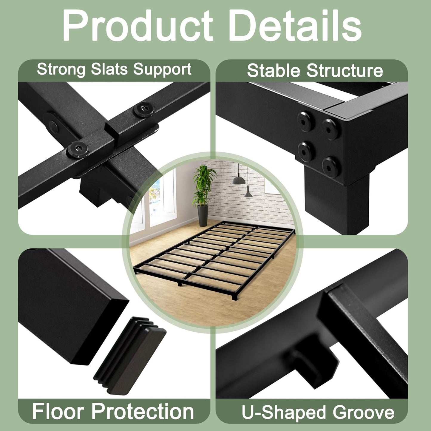 Alderose 3 Inch Queen Bed Frame Low Profile, Queen Size Bed Frame, Heavy Duty Metal Platform No Box Spring Needed, Easy Assembly Mattress Foundation, No Noise, Black