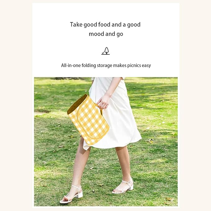 1 Foldable Picnic Blanket Large Size 80 ""x 80"" Family Outdoor Camping Dinner for 8 People can sit 40 ""x 60"" Couples Exclusive mat, (80 ""×80 ""), Yellow