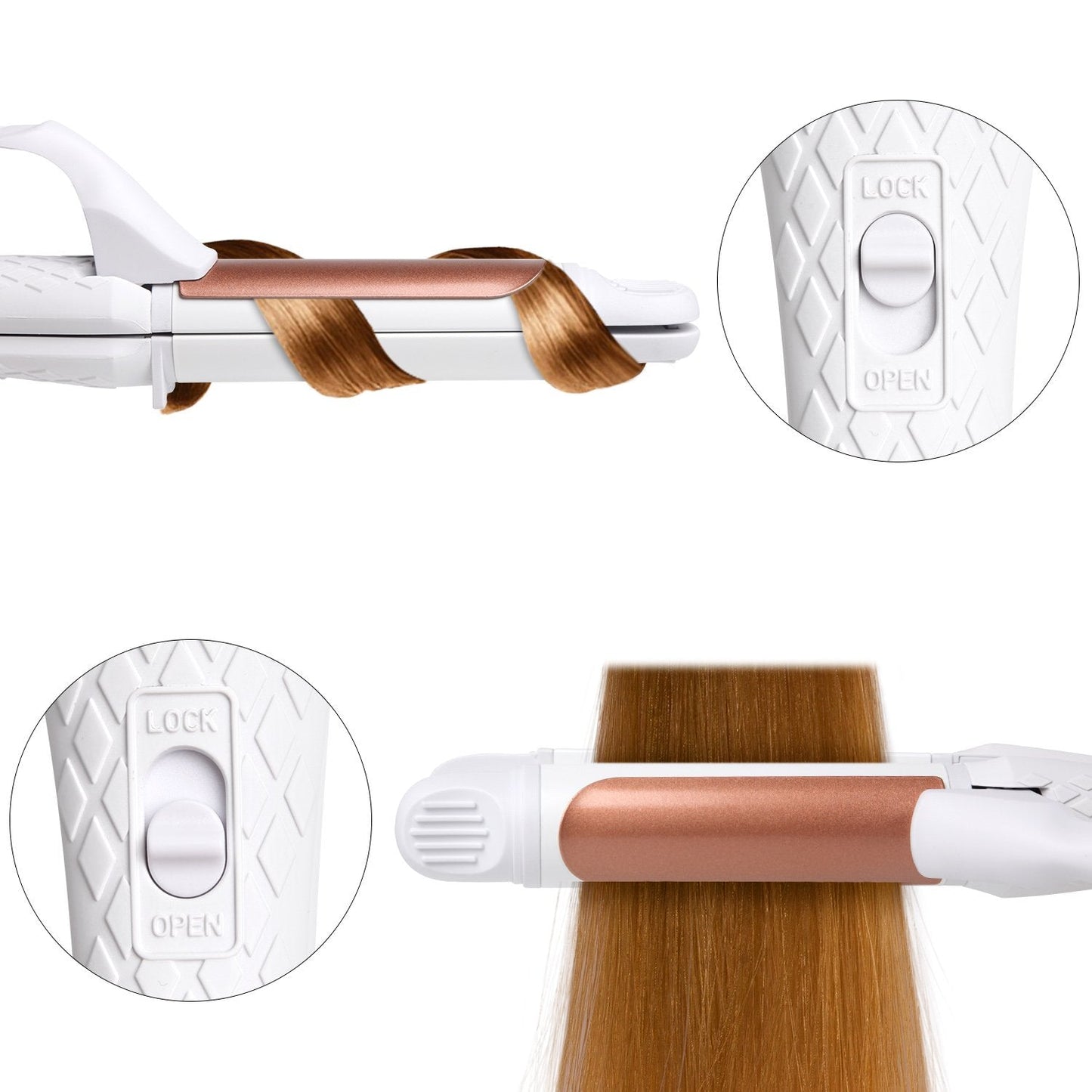 AmoVee Travel Curling Iron, Hair Straightener and Curler in One, Flat Iron Curling Iron in One, Dual Voltage Europe Travel Essentials for Women(White)