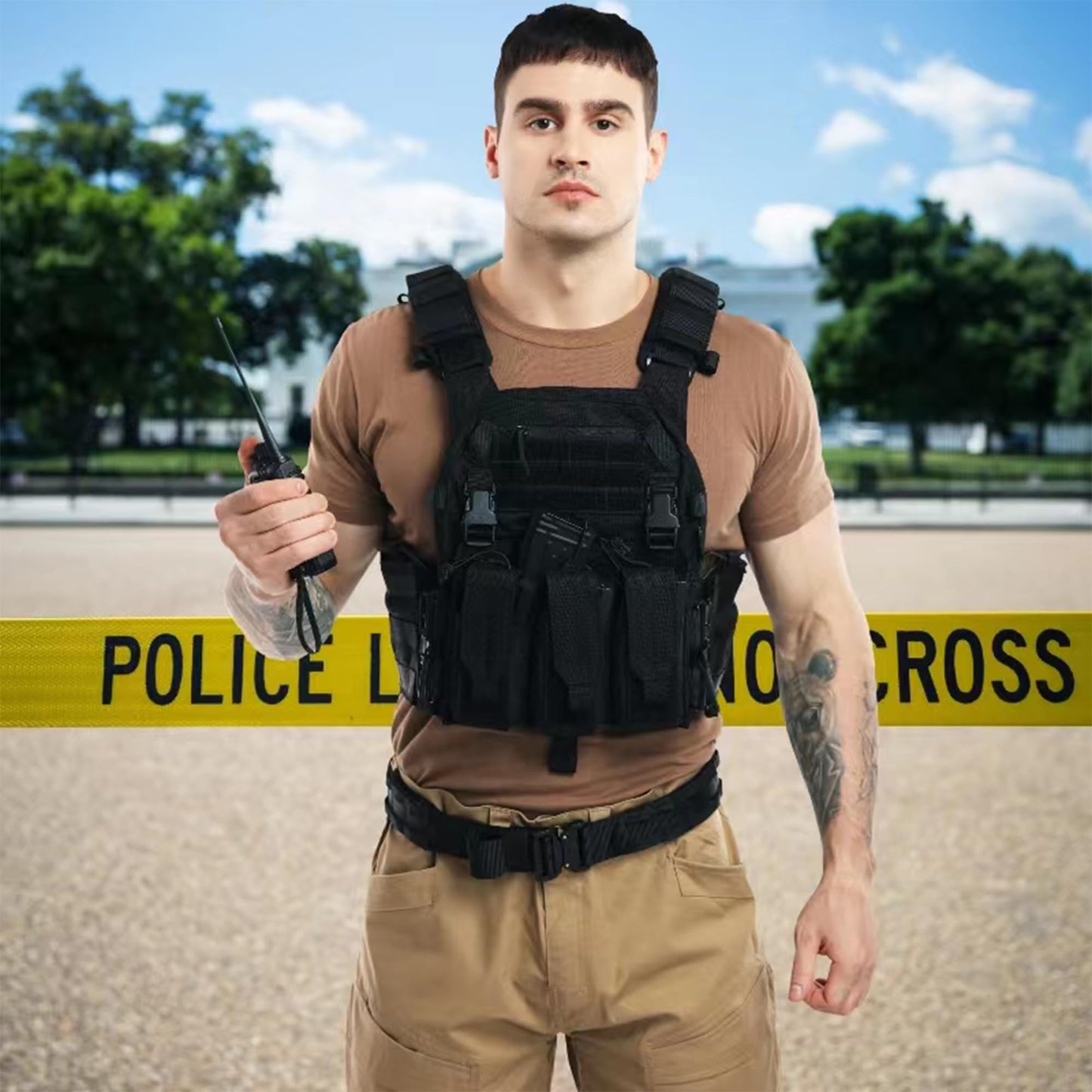 Tuxapo Tactical Molle Vests with Triple mag Pouch and Side Cummerbund Pouches, Quick Release Vests for Men
