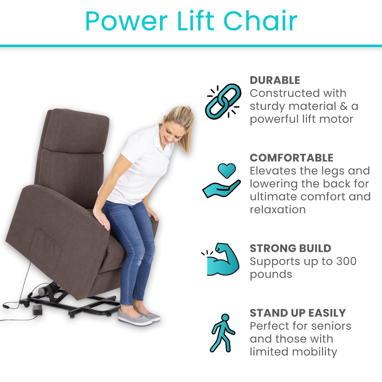 Vive Power Lift Recliner Chair - for Adults, Elderly & Senior - Compact Electric Standing Seat with Remote Control - Comfortable & Heavy Duty Fabric Cushion for Living Room - Safely Stand