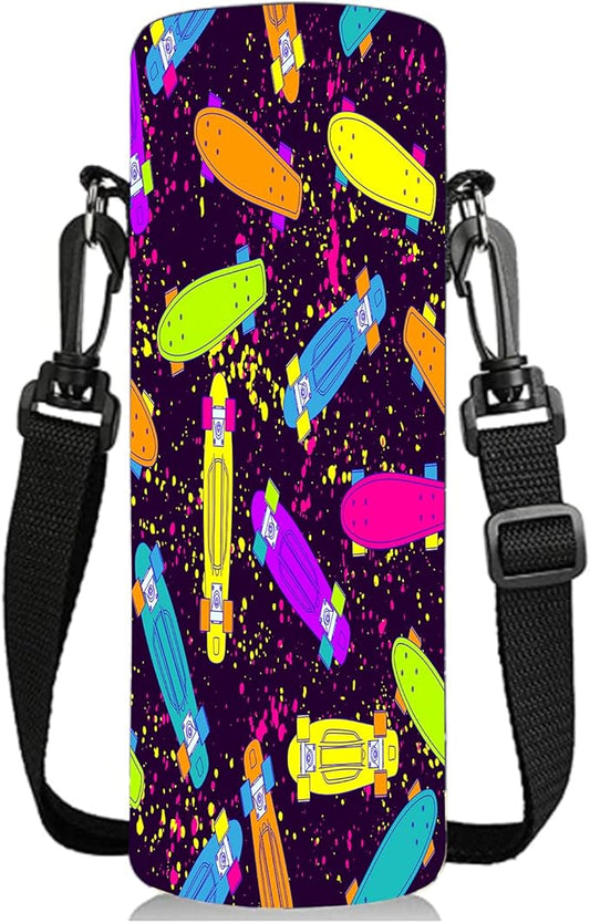 Water Bottle Sling Case Bag Carrier Holder - 500ML 750ML 1000ML Neoprene Water Bottle Sleeve Cooler Cover Pouch with Adjustable Shoulder Strap for Men Women Travel Camping Walking Hiking Running