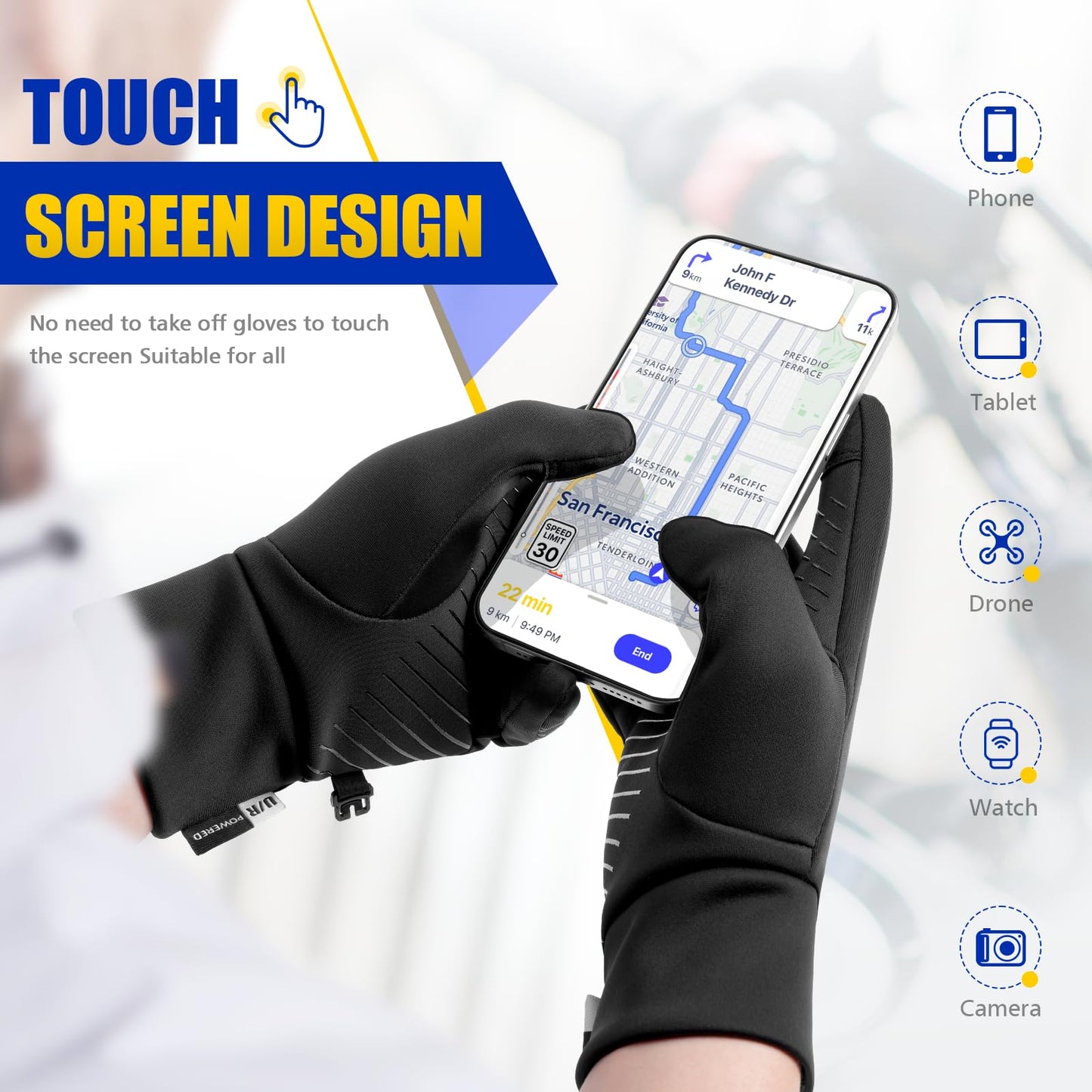 Saliryj Winter Gloves Thermal Warm Touch Screen Gloves Bike Gloves Cycling Gloves for Driving，Cycling，Running，Hiking
