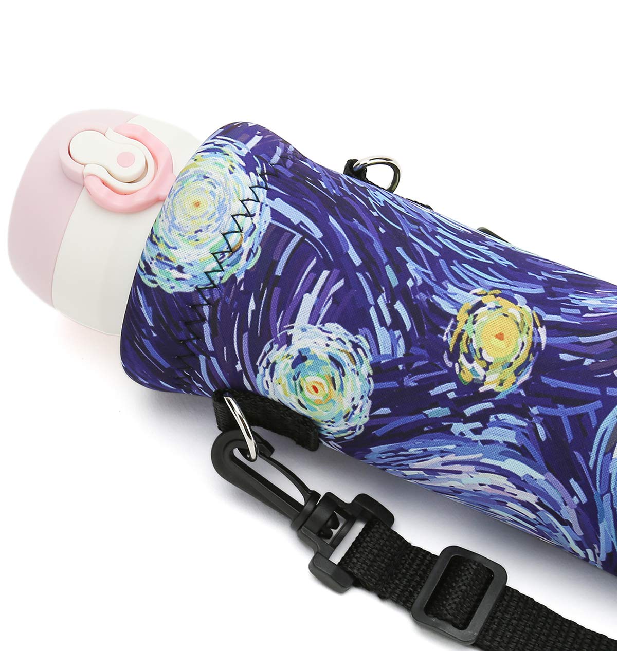 RICHEN Neoprene Water Bottle Carrier Bag with Adjustable Shoulder Strap,Insulated Water Bottle Cover for 500ml/16oz Stainless Steel/Glass/Plastic Bottles (Starry Night,500ML)