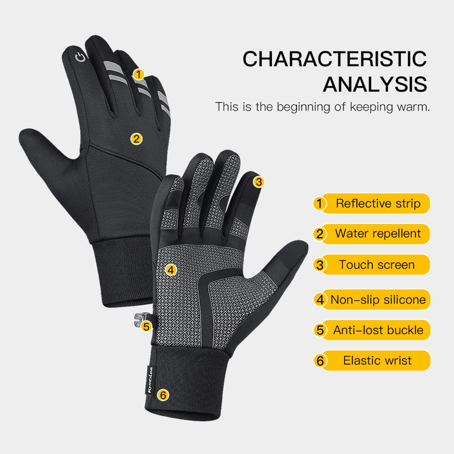 TEMEI Winter Warm Gloves, Thin Windproof Waterproof Thermal Glove, Non-Slip Palm, Flexible Touch Screen Finger Gloves for Men and Women Cold Weather Bike,Motorcycle,Hiking,Snow (Black, X-Large)