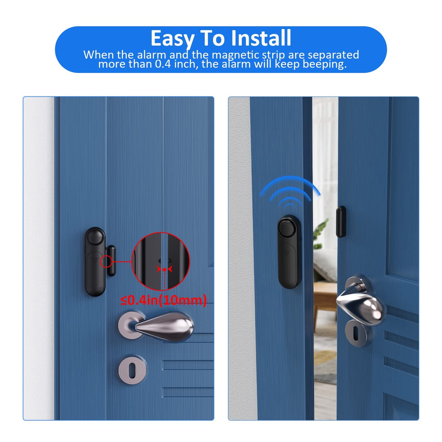 AKOYU Window and Door Alarm When Opened (2 Pack) for Kids Safety/Home Security, Wireless Opening Sensor Alarms for Sliding Glass Door, 120dB Burglar Alert, Ideal for Business,Garage,Apartment, Black