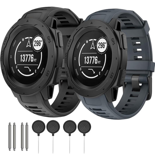 Gleenice 2 Pack Waterproof Replacement Band Compatible with Garmin Instinct, Soft Silicone Replacement Watch Strap Compatible with Garmin Instinct 2 / Instinct Esports / Solar / Tide / Tactical,