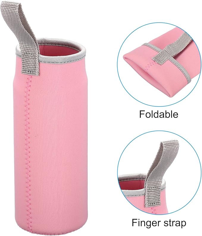 PATIKIL 65mmx180mm Water Bottle Sleeve, 4 Pack Neoprene Insulated Bottle Bag Holder Carrier Pouch with Finger Strap, Pink