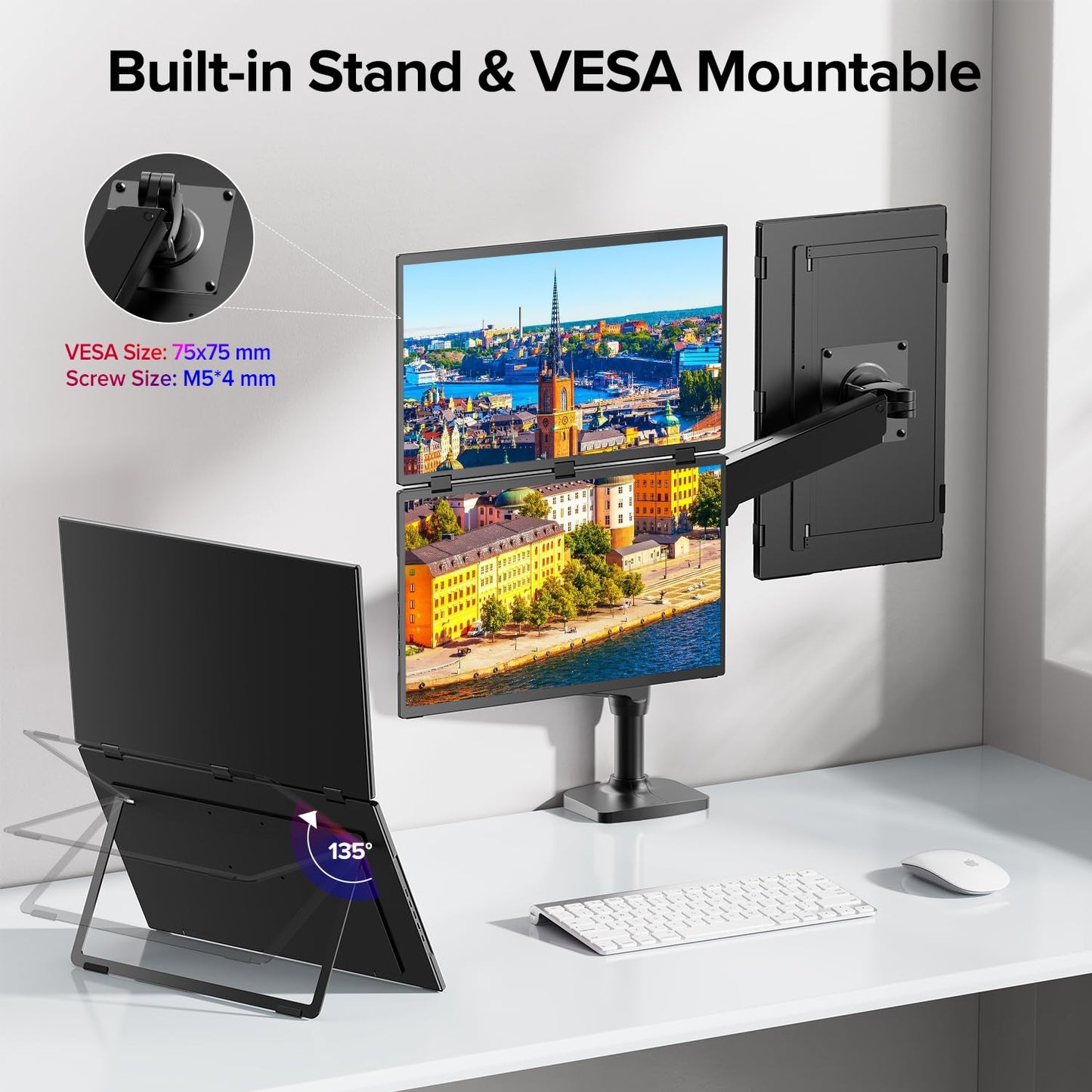 UPERFECT Delta 18.5" 100Hz Touchscreen Dual Portable Monitor, Laptop Screen Extender Stacked Triple Folding Monitor with Stand & VESA for Laptop PC Phone Game Console (No Driver Needed)